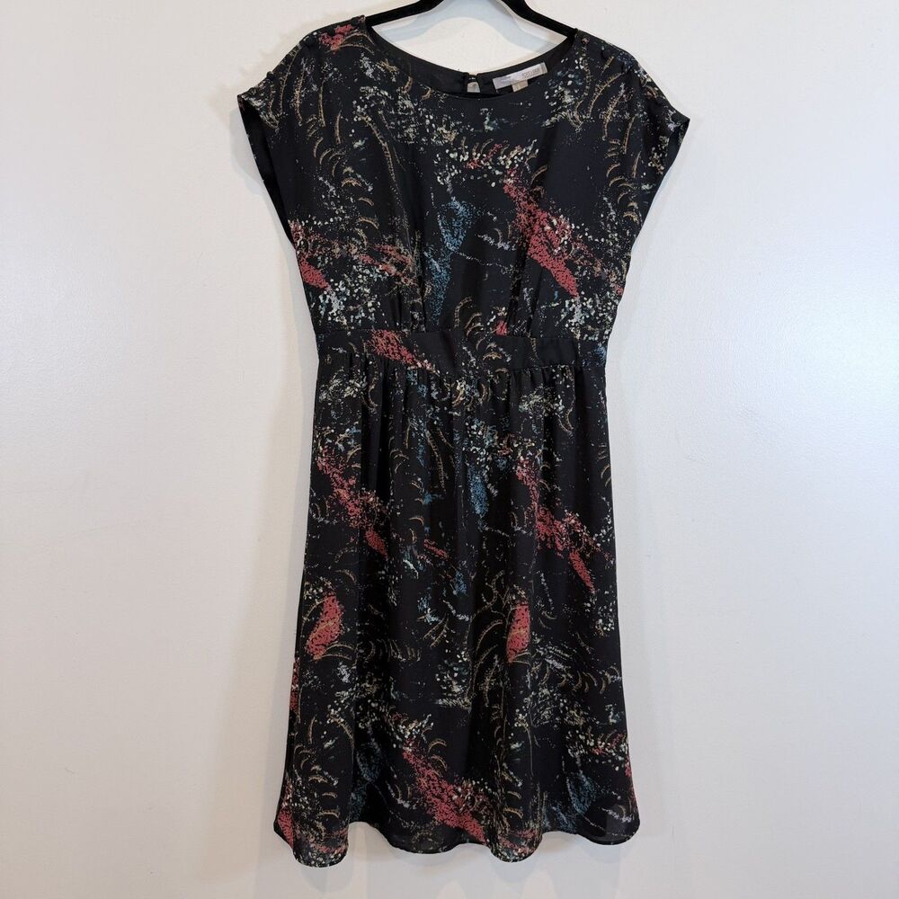Forever 21 Contemporary Dress Chiffon Lined Black Colorful Cutout Back Zip M